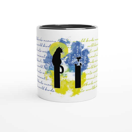 Gato mirando pájaros – Taza Artística vista frontal | minimalcatdesign