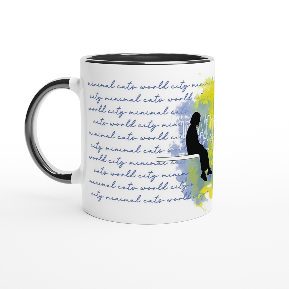 Gato y mujer en la ciudad – Taza Artística vista izquierda | minimalcatdesign