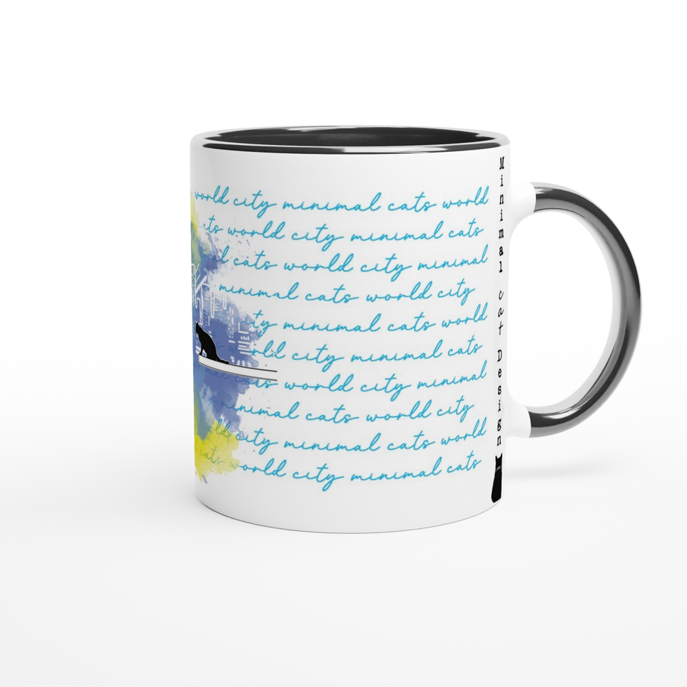 Gato y mujer en la ciudad – Taza Artística vista derecha | minimalcatdesign