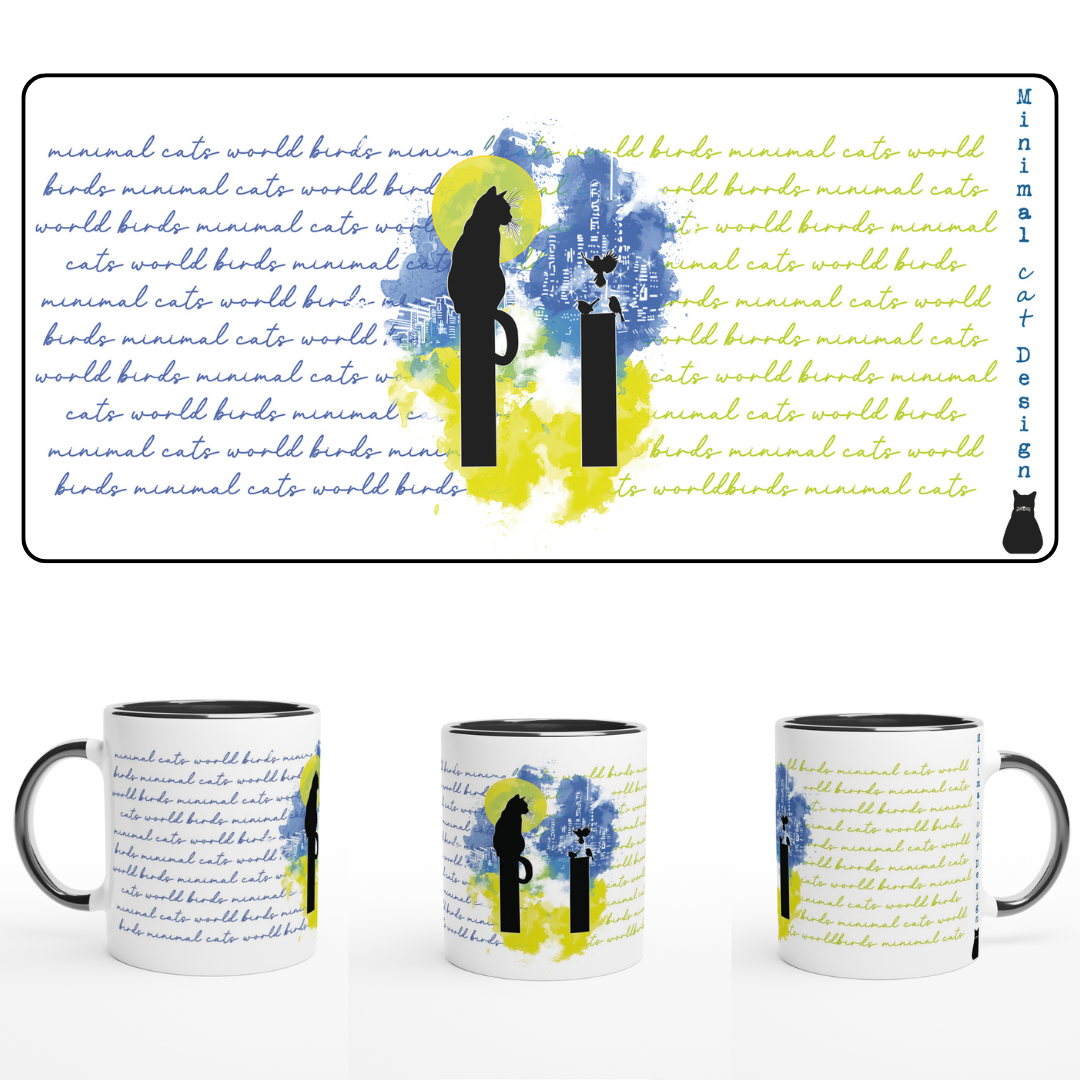 Gato mirando pájaros – Taza Artística | minimalcatdesign
