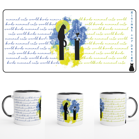 Gato mirando pájaros – Taza Artística | minimalcatdesign