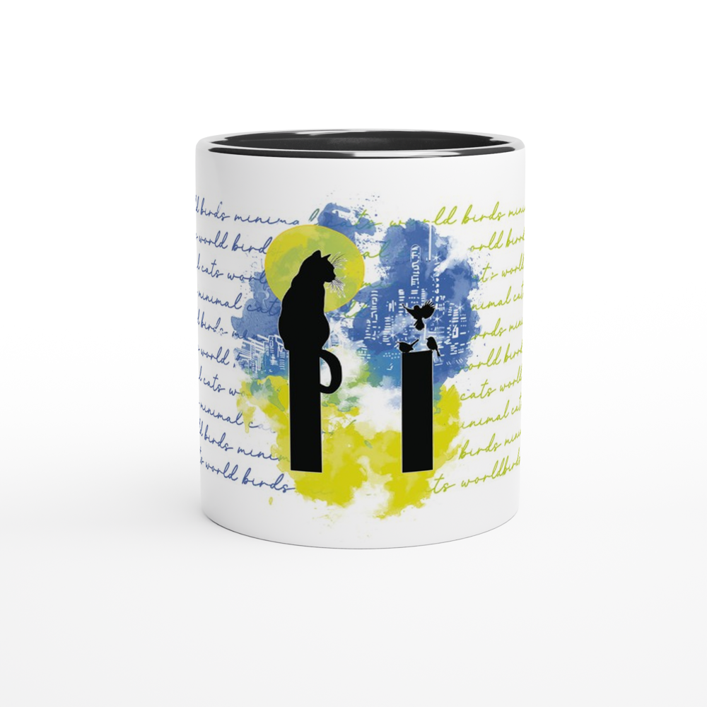 Gato mirando pájaros – Taza Artística vista frontal | minimalcatdesign