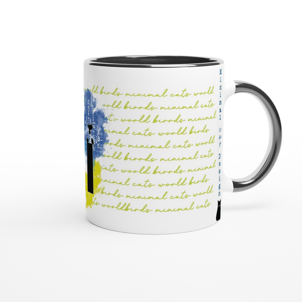 Gato mirando pájaros – Taza Artística vista derecha | minimalcatdesign
